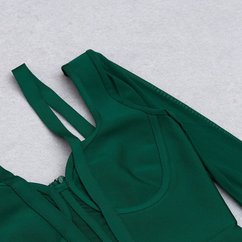 PERSPECTIVE GAUZE FISH BONE DRESS IN DARK GREEN styleofcb 