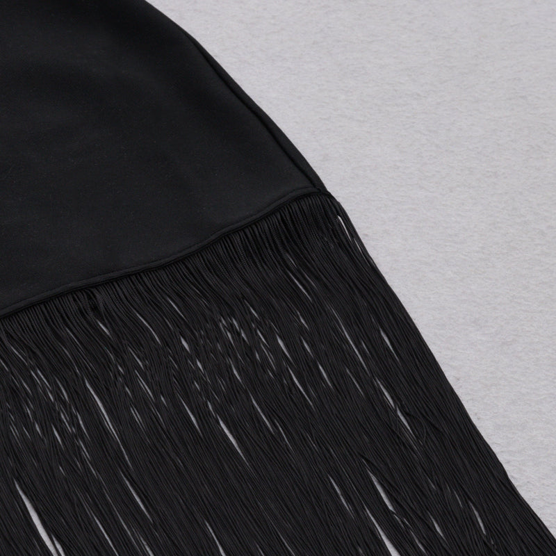 SLEEVELESS HOLLOWED OUT FRINGE DRESS IN BLACK styleofcb 