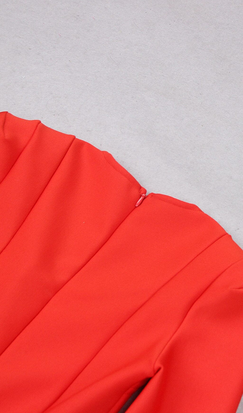SQUARE SHOULDER CORSET MIDI DRESS IN RED styleofcb 