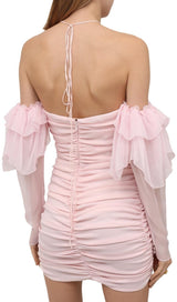 FRILL BARDOT MINI DRESS IN BABY PINK Dresses styleofcb 