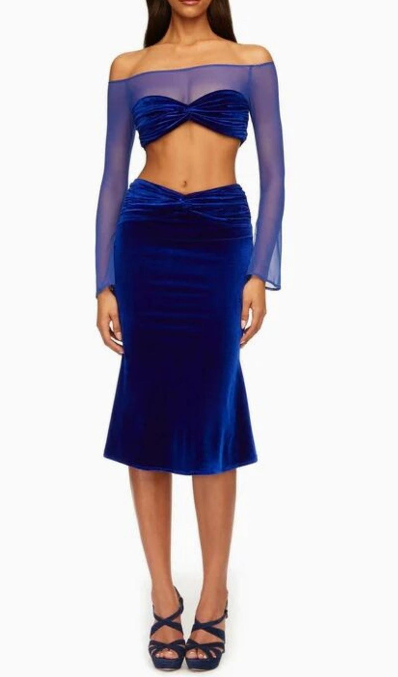 VELVET MESH SLEEVE TWO PIECE SUIT Tops styleofcb 