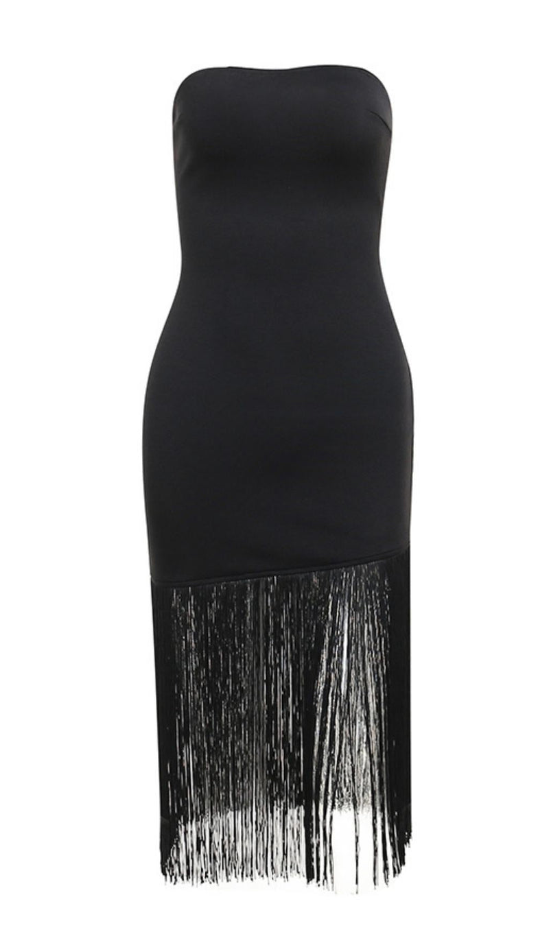 FRINGED STRAPLESS MINI DRESS Dresses styleofcb 