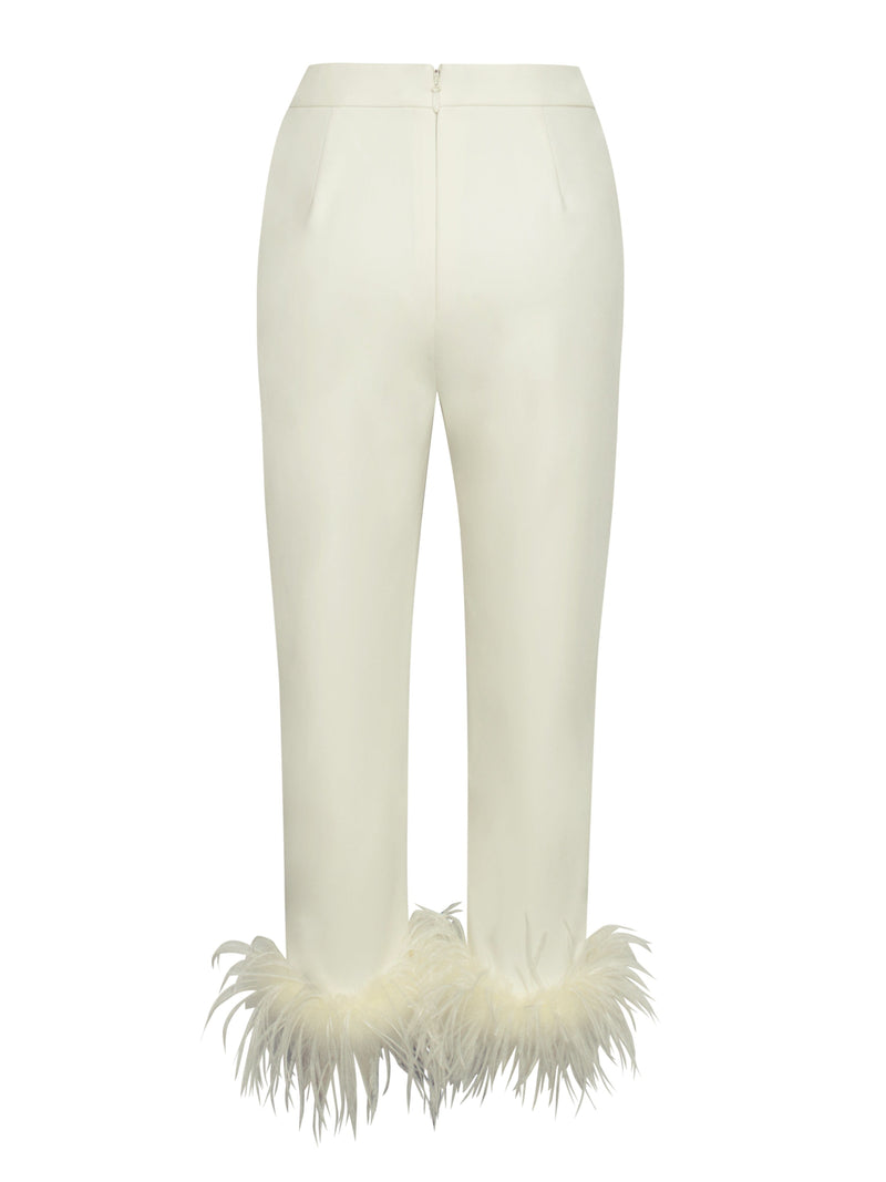 CREAM WHITE BLAZER SUIT WITH FEATHER TRIM Bottoms styleofcb 