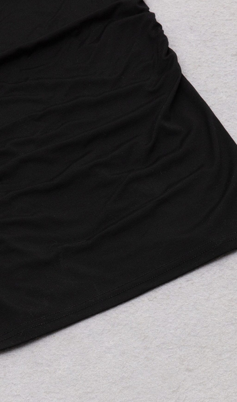 LONG SLEEVED V NECK PLEATED MIDI DRESS IN BLACK DREESES styleofcb 