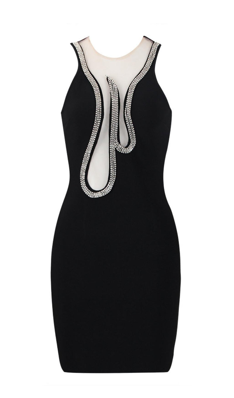 CUT OUT CRYSTAL MINI DRESS Dresses styleofcb XS BLACK 