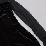 BLACK CREWNECK MESH STITCHED VELVET DRESS styleofcb 