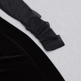 BLACK CREWNECK MESH STITCHED VELVET DRESS styleofcb 