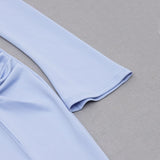 LIGHT BLUE SQUARE-NECK PUFF SLEEVE SIDE HIGH SLIT DRESS styleofcb 