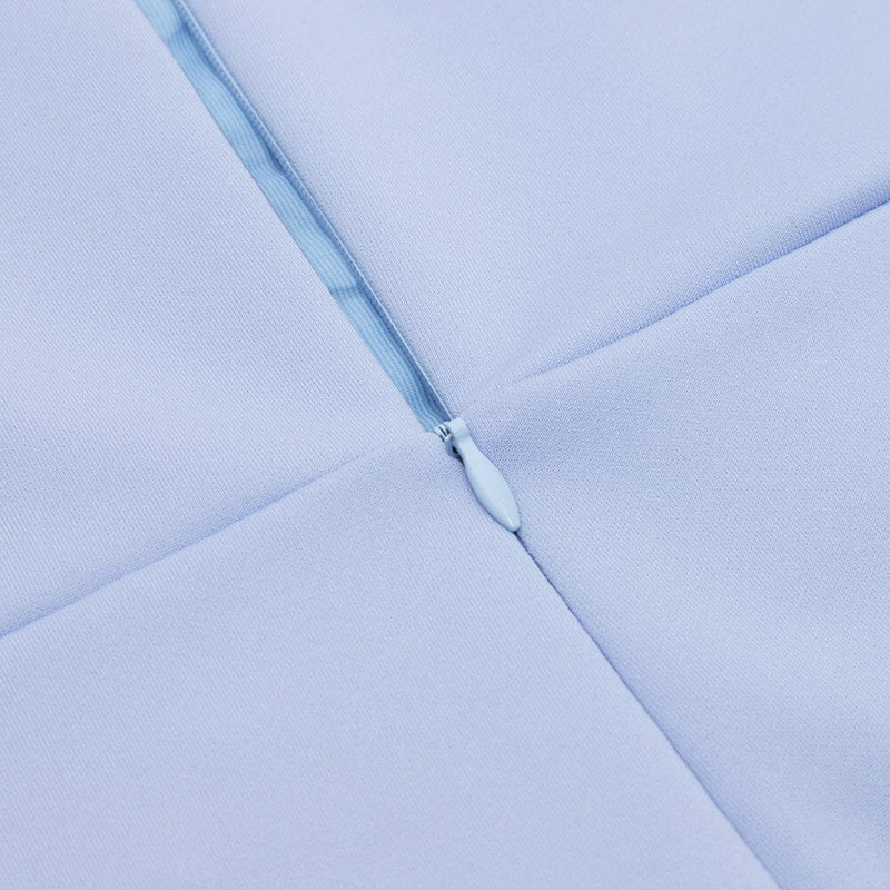 LIGHT BLUE SQUARE-NECK PUFF SLEEVE SIDE HIGH SLIT DRESS styleofcb 