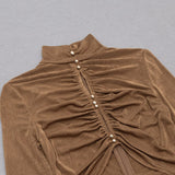 CARAMEL TURTLENECK WAIST HOLLOW PLEATED DRESS styleofcb 