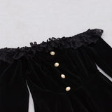 VELVET LACE ONE PIECE NECKLINE VINTAGE MIDI DRESS IN BLACK styleofcb 