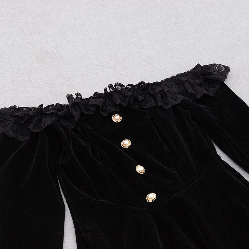 VELVET LACE ONE PIECE NECKLINE VINTAGE MIDI DRESS IN BLACK styleofcb 