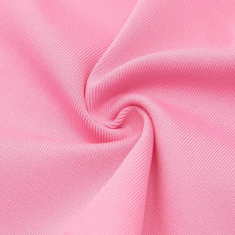 BARBIE PINK MESH FABRIC STITCHED SQUARE-NECK HALTERNECK DRESS styleofcb 