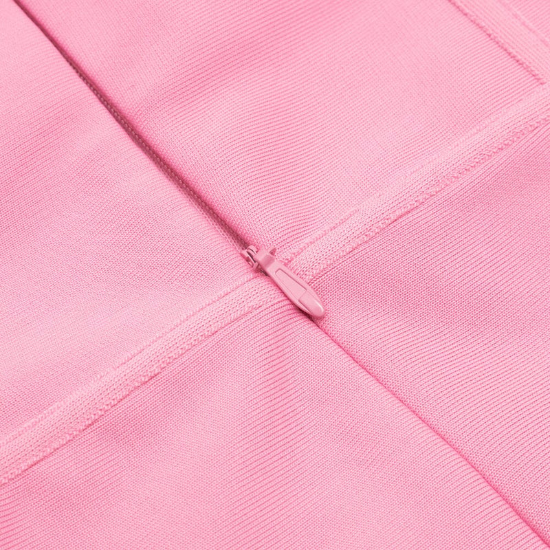 BARBIE PINK MESH FABRIC STITCHED SQUARE-NECK HALTERNECK DRESS styleofcb 