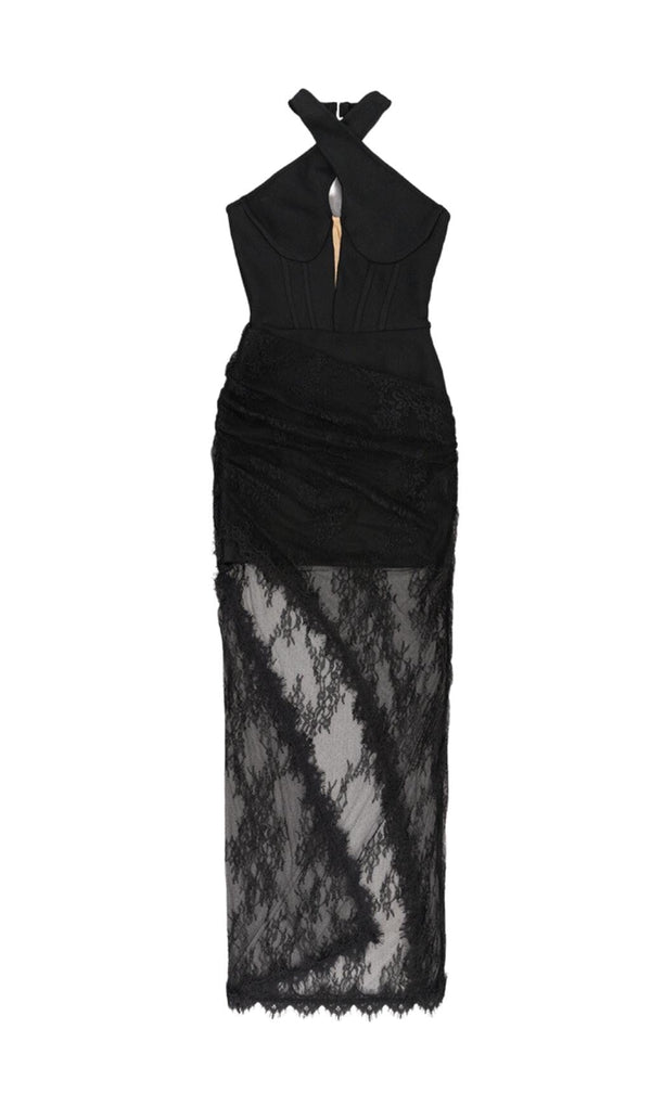 MESH CORSET HALTER MAXI DRESS IN BLACK styleofcb 