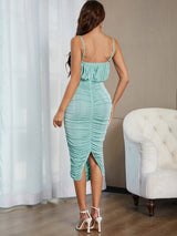 STRAPY WAIST-TIGHTENING COREST DRESS IN MINT GREEN-styleofcb
