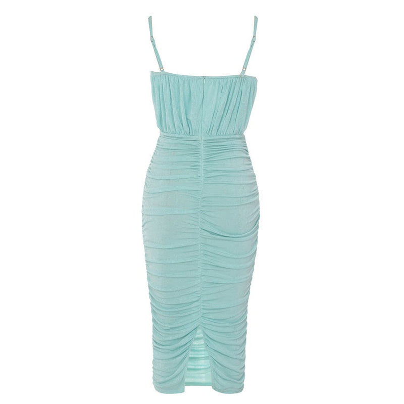 STRAPY WAIST-TIGHTENING COREST DRESS IN MINT GREEN-styleofcb