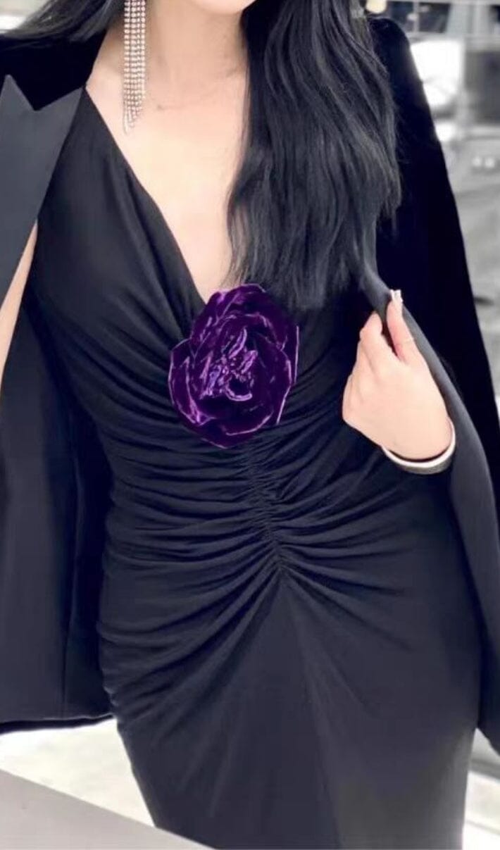 POLYESTER FLORAL RUFFLE SLIMMING HALTER MAXI DRESS IN BLACK styleofcb 