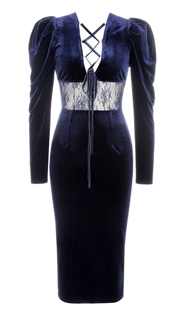 LONG SLEEVE LACE BANDAGE DRESS IN NAVY BLUE Dresses styleofcb 