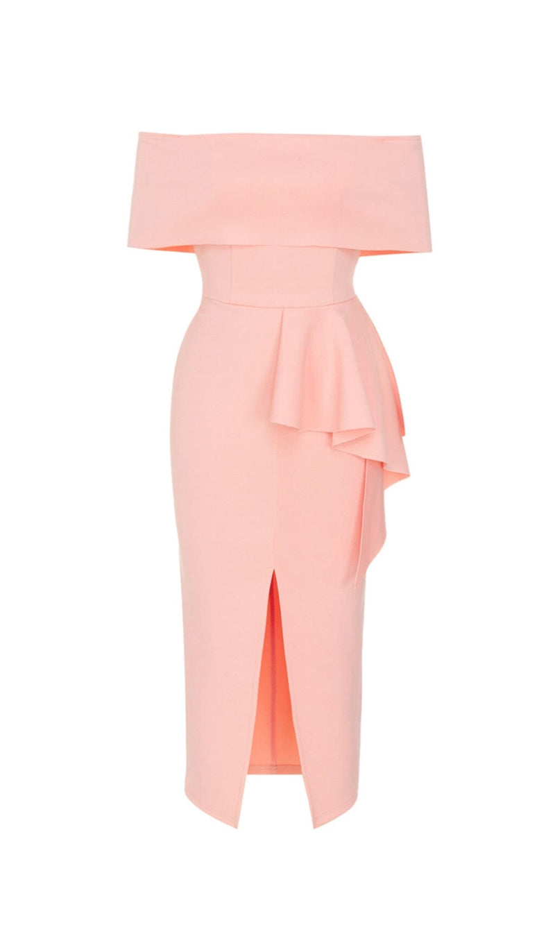 OFF SHOULDER KNIT FITTED DRESS IN PINK styleofcb 