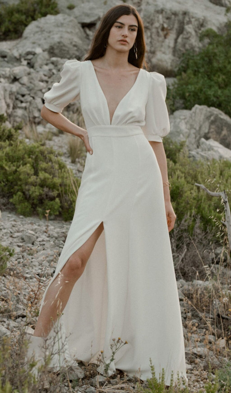 DEEP V HIGH SPLIT MAXI DRESS IN WHITE styleofcb 