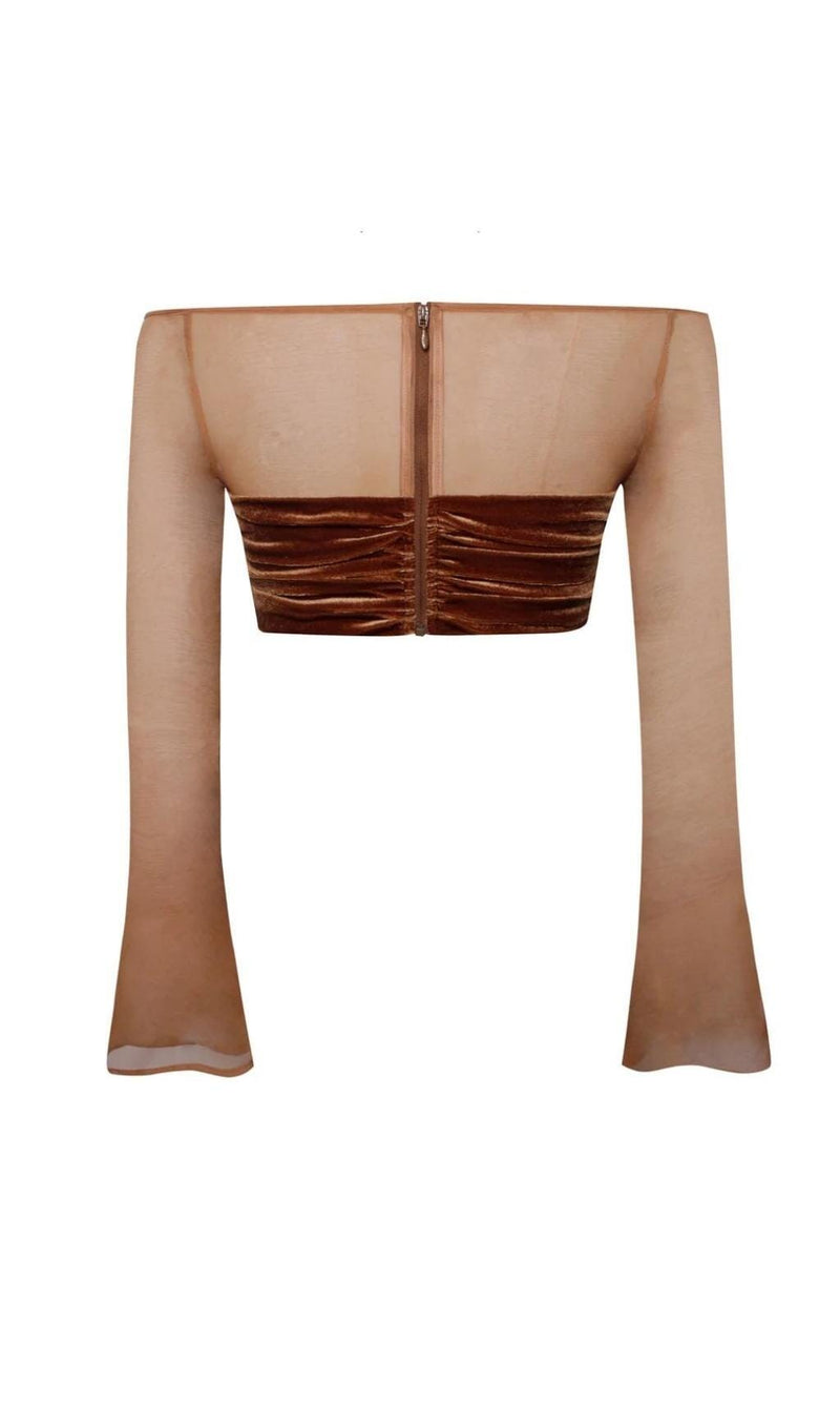 VELVET MESH SLEEVE TWO PIECE SUIT Tops styleofcb 