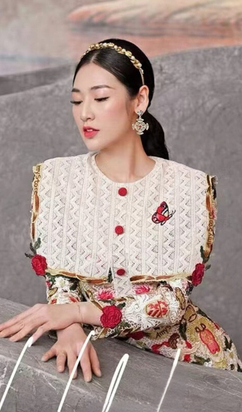 FLOWER EMBROIDERY THREADWORK MINI DRESS DRESS sis label 