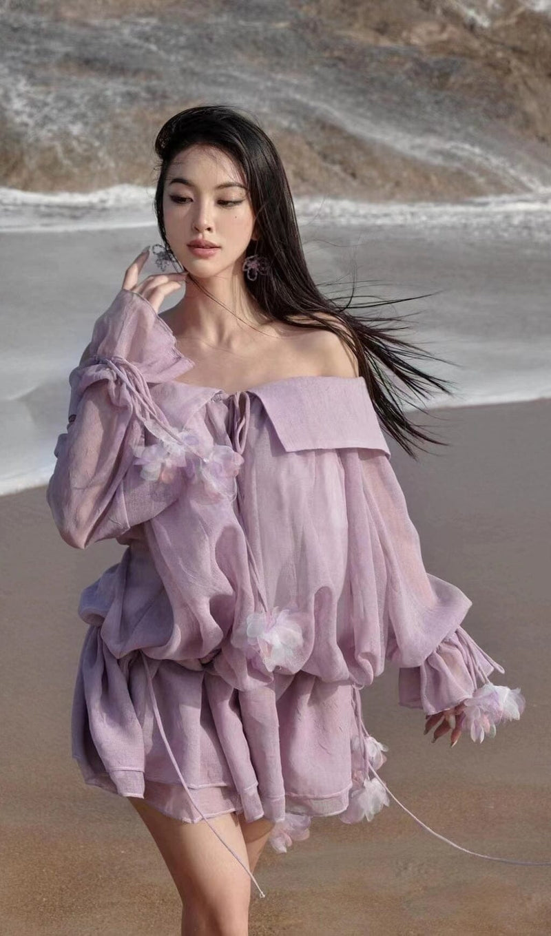 LACE COLD-SHOULDER MINI DRESS IN PURPLE styleofcb 