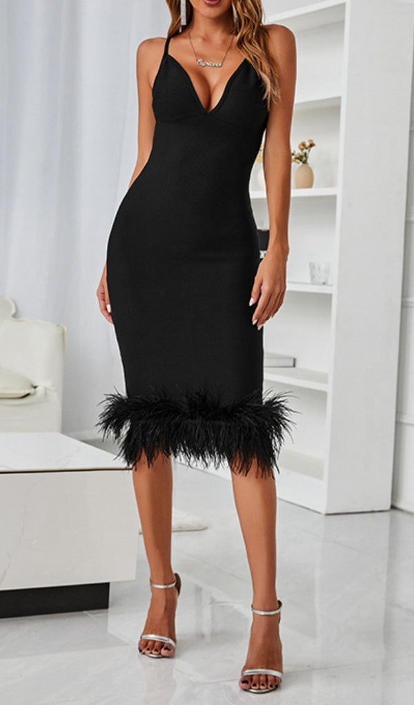 V NECK BACKLESS BODYCON MIDI DRESS IN BLACK Dresses styleofcb 