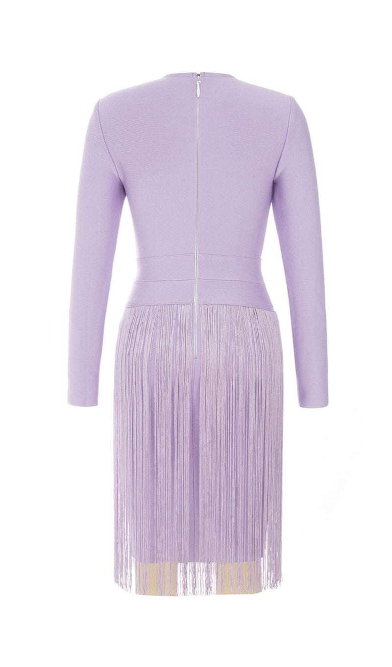 HOLLOWED-OUT SHOULDER FRINGED DRESS IN PURPLE styleofcb 