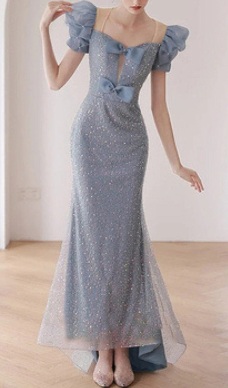 SEQUIN PUFF SLEEVE MAXI DRESS IN BLUE Dresses styleofcb 