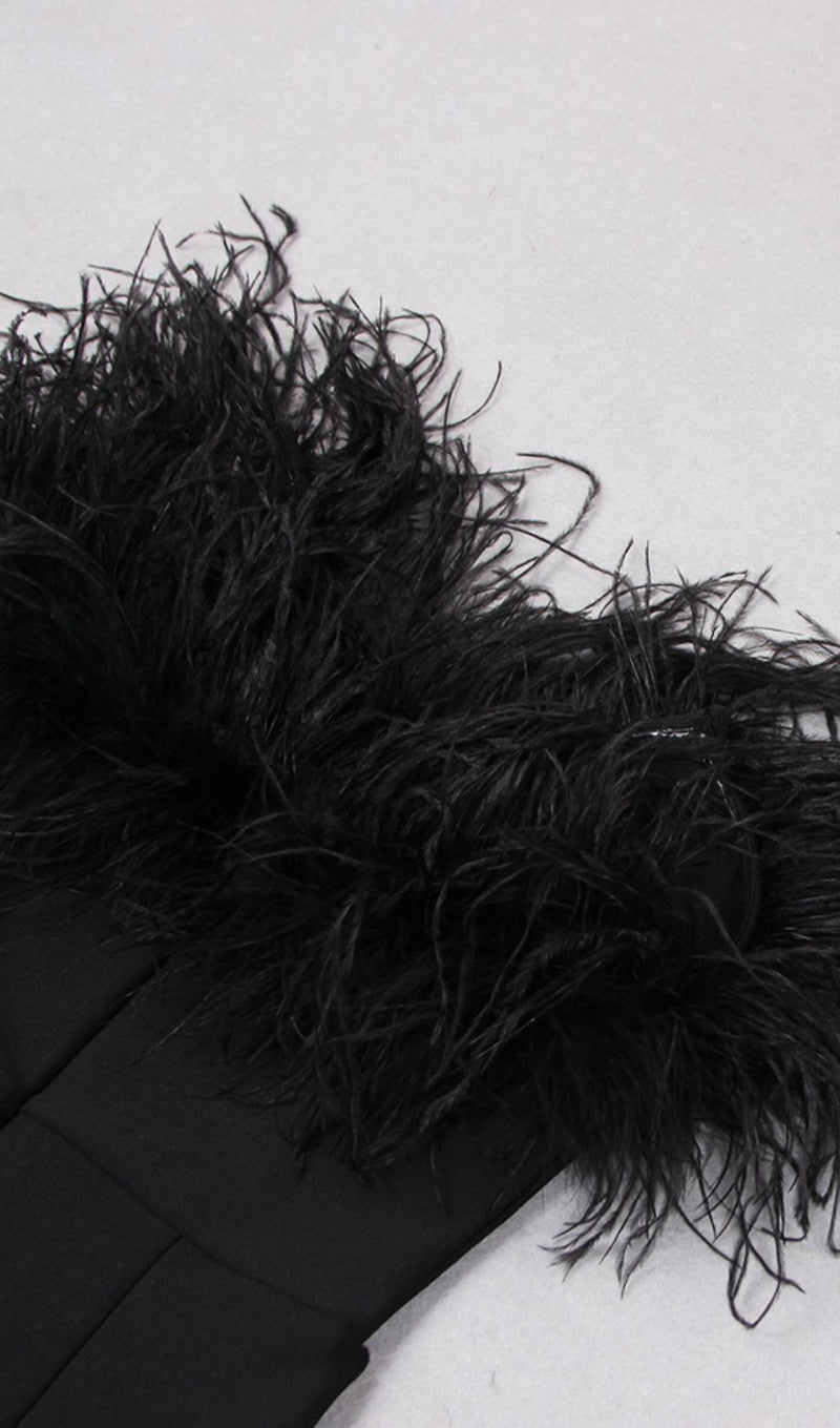 FEATHER BODYCON MAXI DRESS IN BLACK Dresses styleofcb 