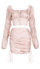 LONG SLEEVES RUCHED TWO PIECE SET Clothing styleofcb XS APRICOT 