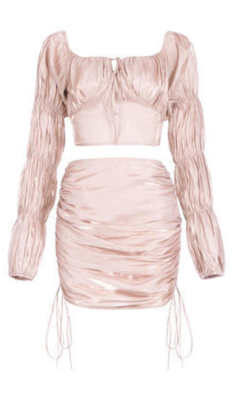 LONG SLEEVES RUCHED TWO PIECE SET Clothing styleofcb XS APRICOT 