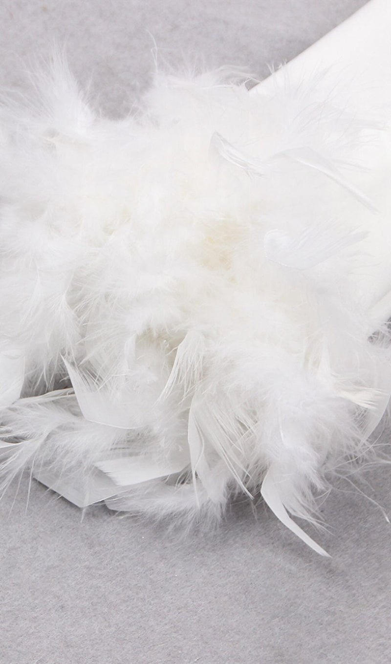 SHOULEDR PAD WAIST BARING FEATHER BLOUSE PLEATED DRESS IN WHITE styleofcb 