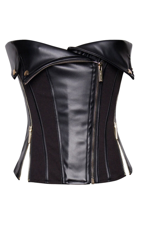MERLINA BLACK VEGAN LEATHER BUSTIER TOP Tops styleofcb 