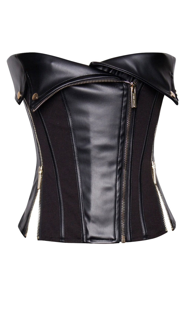 MERLINA BLACK VEGAN LEATHER BUSTIER TOP Tops styleofcb 