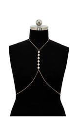 PEARL CROSSOVER CHEST BODY CHAIN IN GOLD blingmyfriend 