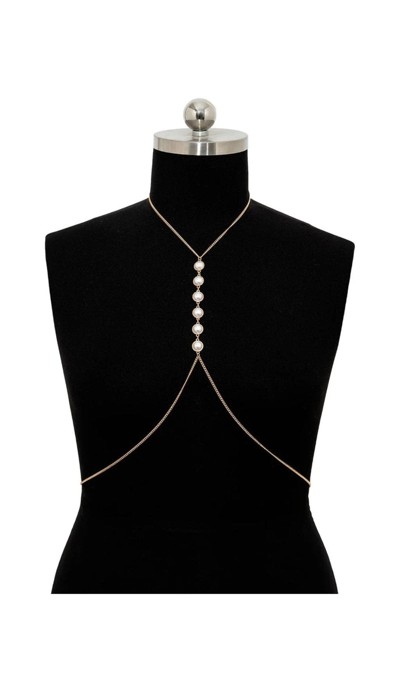 PEARL CROSSOVER CHEST BODY CHAIN IN GOLD blingmyfriend 