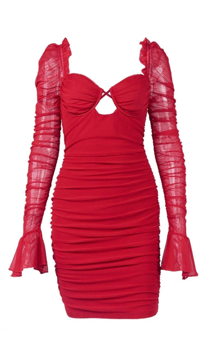 LONG SLEEVE BODYCON MINI DRESS Dresses styleofcb S RED 