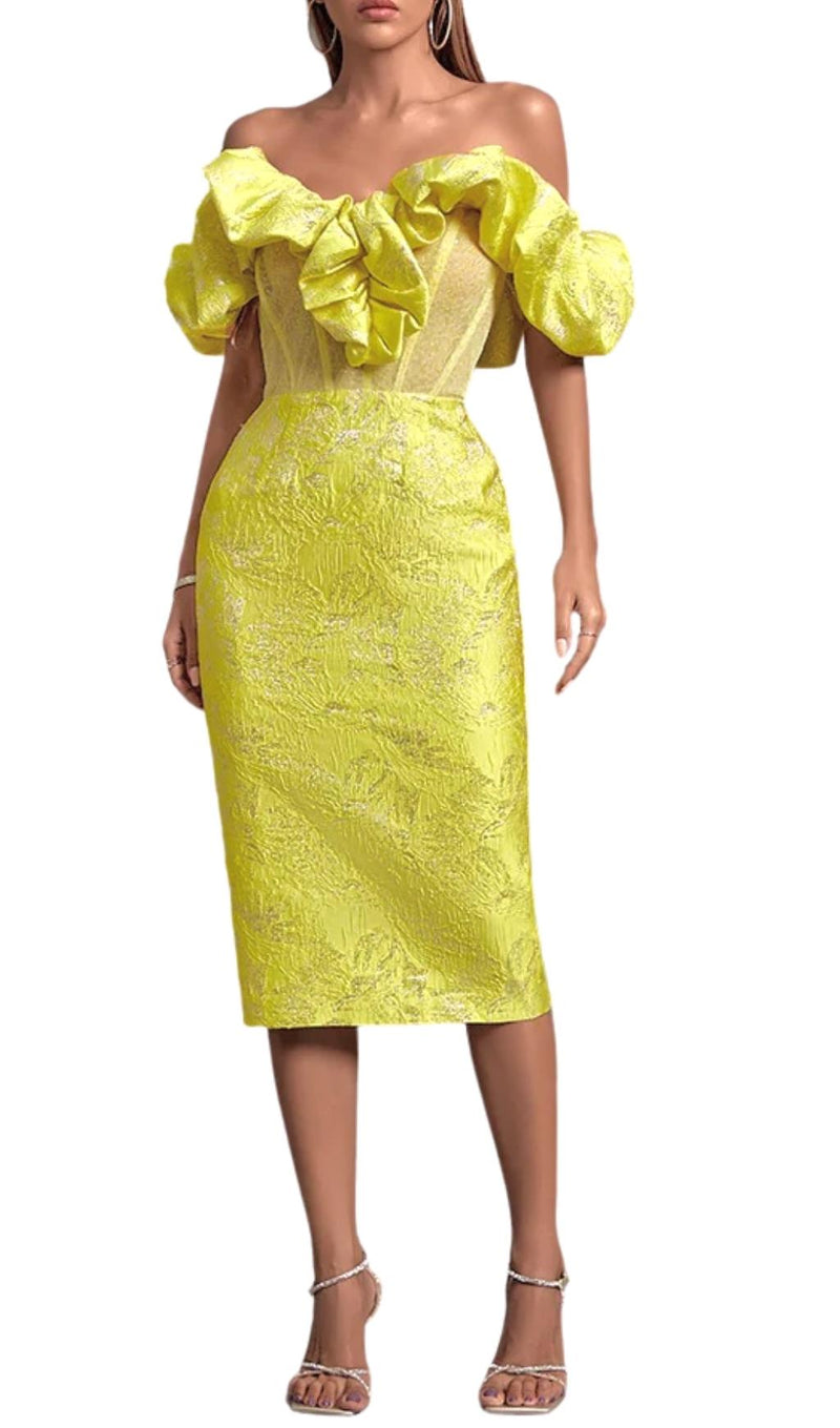 JACQUARD STRAPLESS MIDI DRESS IN YELLOW Dresses styleofcb 