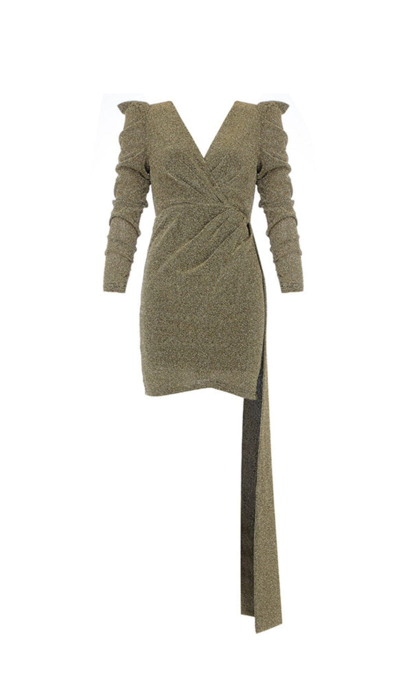 DEEP V DRESS MINI DRESS IN GOLD styleofcb 