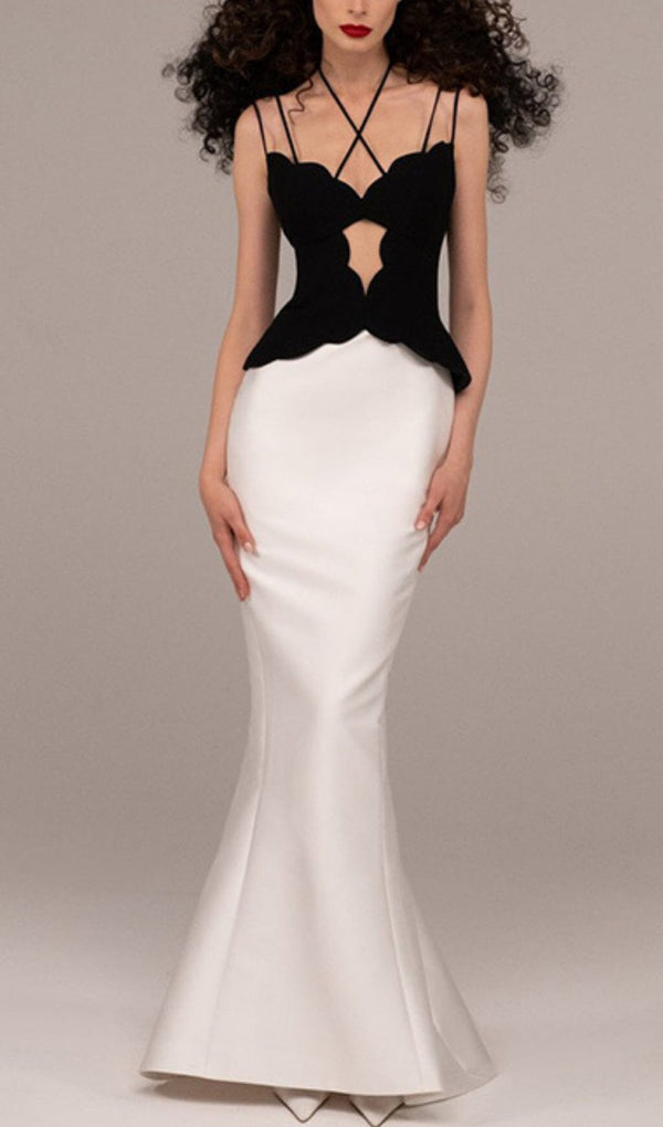 SKINNY SUSPEN DER MERMAID DRESS IN BLACK AND WHITE styleofcb 
