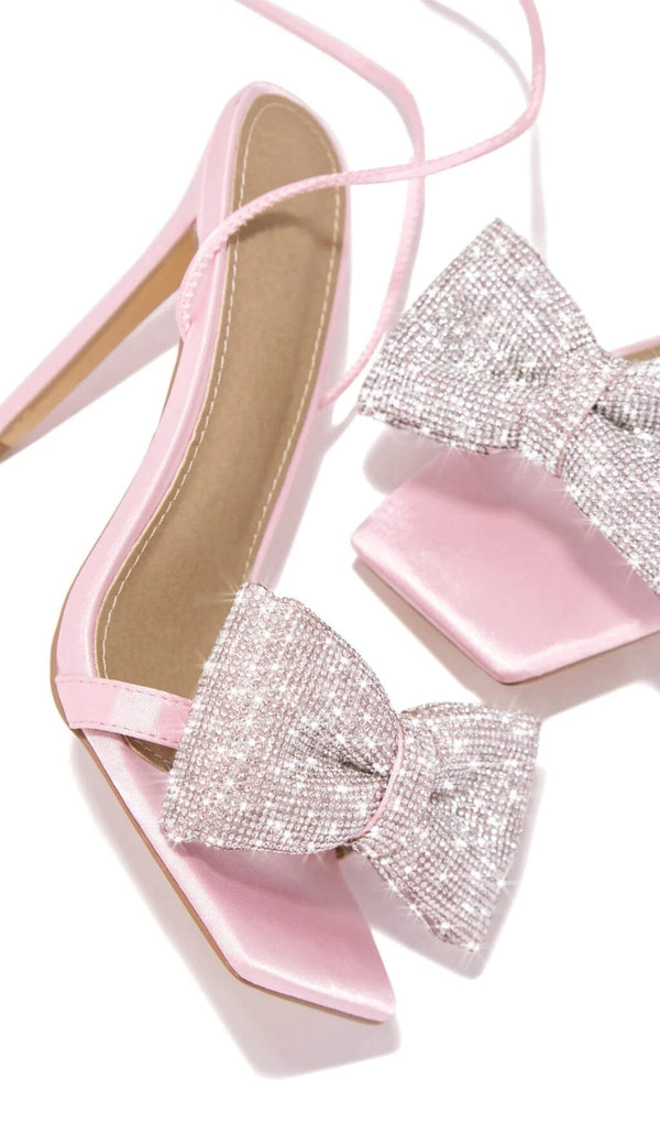 PINK CROSS-LACE RHINESTONE BOW HEELS Shoes styleofcb 