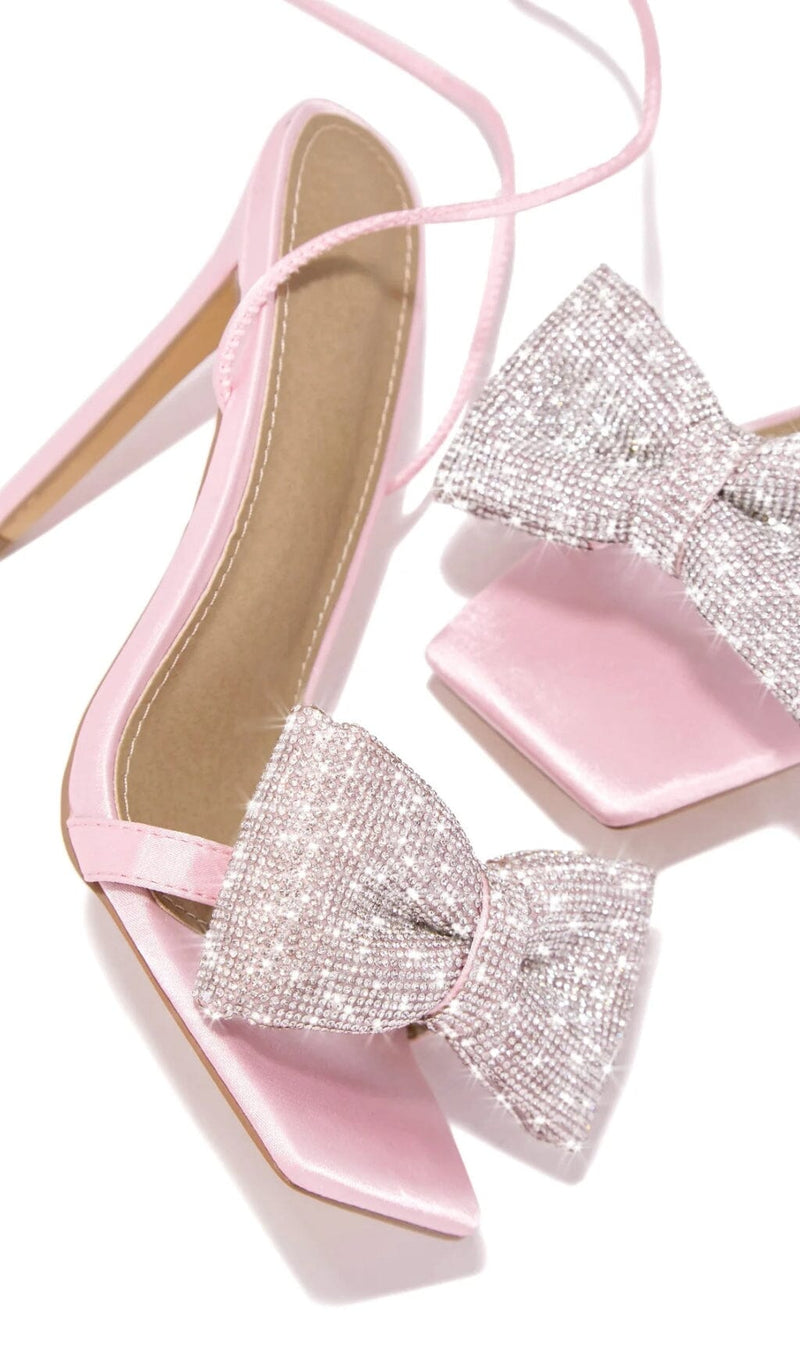 PINK CROSS-LACE RHINESTONE BOW HEELS Shoes styleofcb 