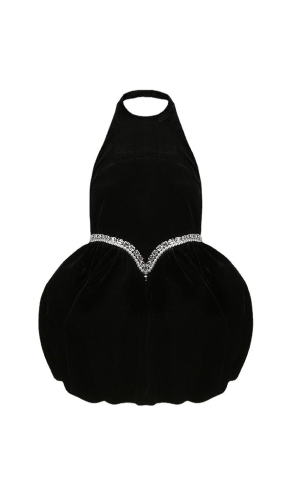 VELVET HALTERNECK MINI DRESS IN BLACK DRESSES styleofcb 