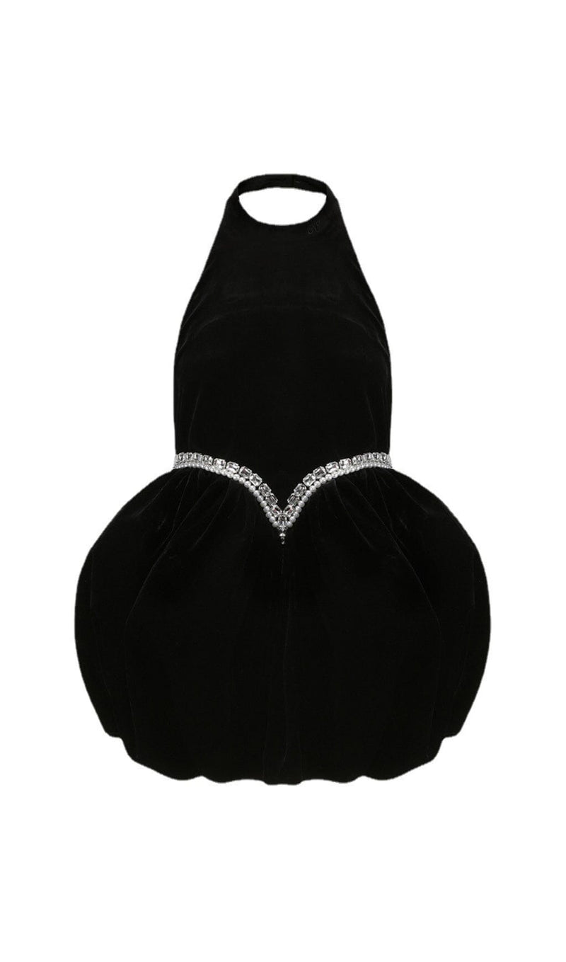 VELVET HALTERNECK MINI DRESS IN BLACK DRESSES styleofcb 