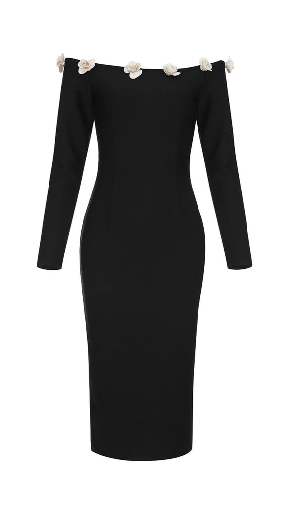 ONE-LINE SHOULDER FLORAL BANDAGE WRAP HIP DRESS IN BLACK styleofcb 