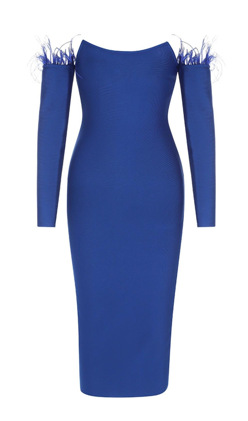 LONG SLEEVES STRAPLESS MIDI DRESS IN BLUE styleofcb 