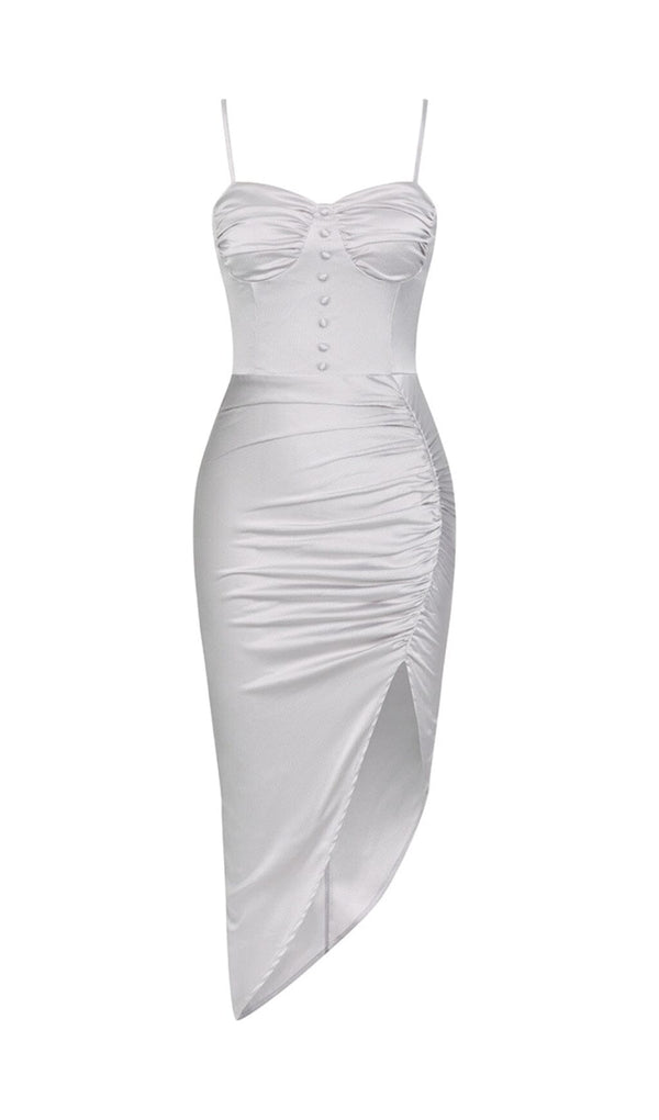 SATIN RUCHED DRESS IN GREY styleofcb 